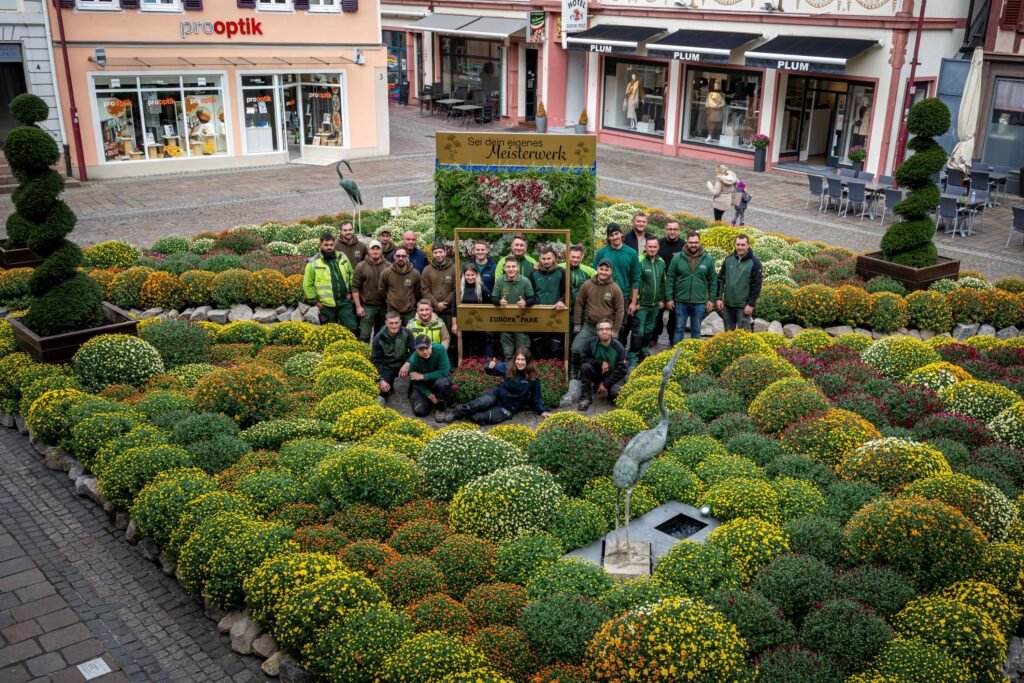 20 Gärtnerinnen und Gärtner des Europa-Park verwandelten den Sonnenplatz in Lahr zur diesjährigen Chyrsanthema © Europa-Park GmbH & Co Mack KG