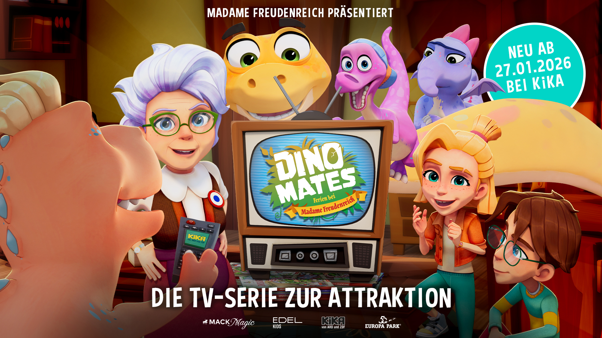 Neue TV-Serie bei KiKA: „DINO MATES – Ferien bei Madame Freudenreich“